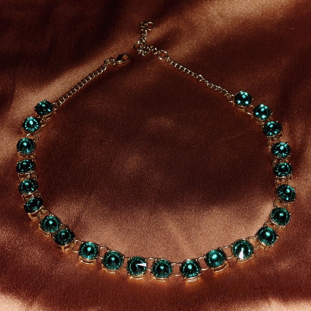 EMERALD GEM NECKLACE GREEN & GOLD CHOKER STYLE